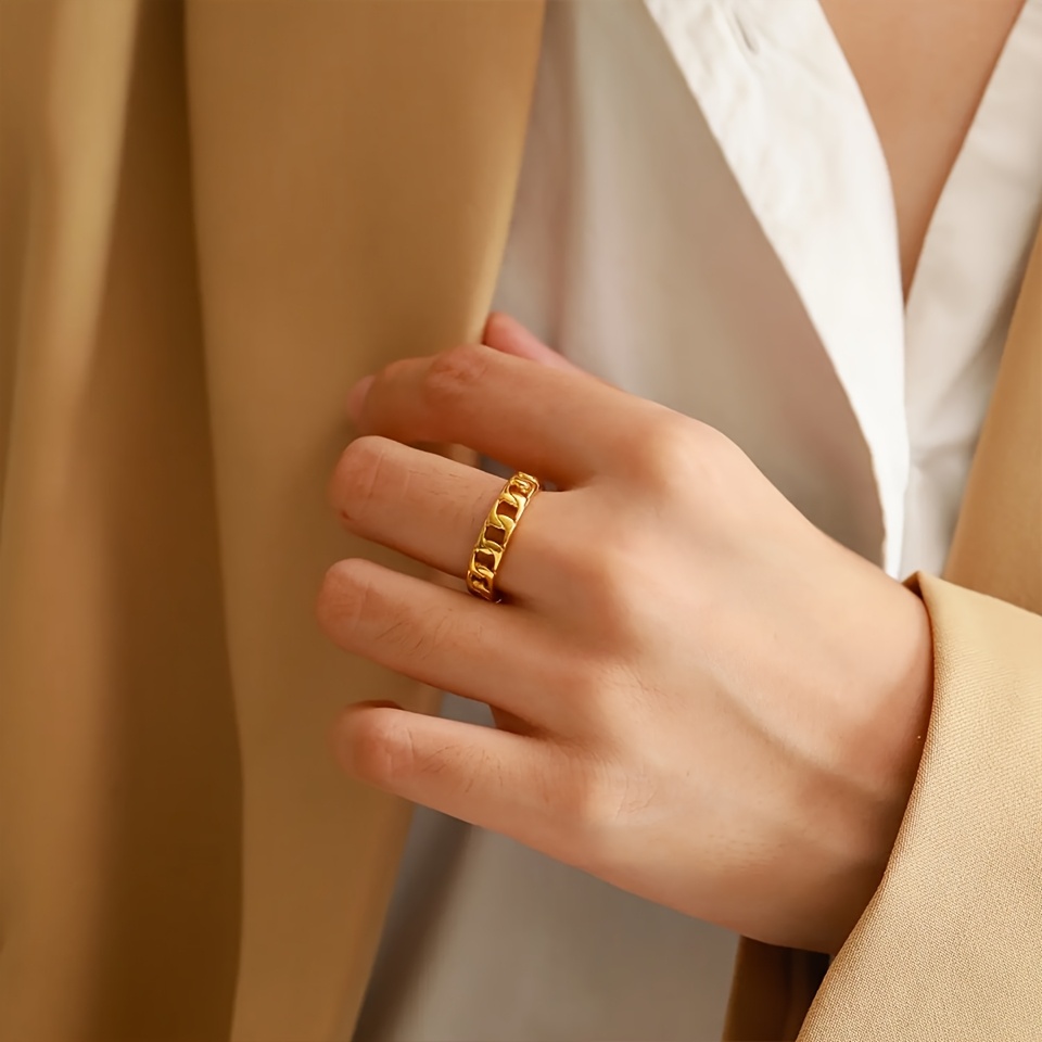 Stainless Steel Cuban Chain Ring Unisex Jewelry